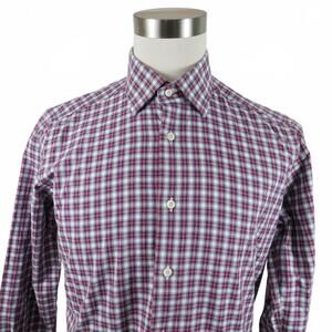 David Donahue Mens Trim Fit Button Up Red Plaid Shirt 16 32 / 33